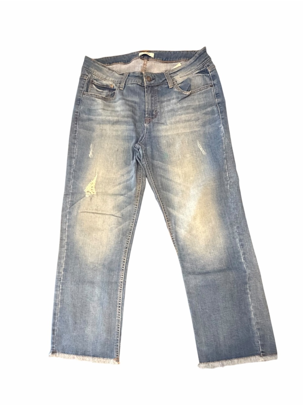 Kensie Womens 10 Jeans Blue Denim Medium Wash Mid Rise Raw Hem Distress 32/25